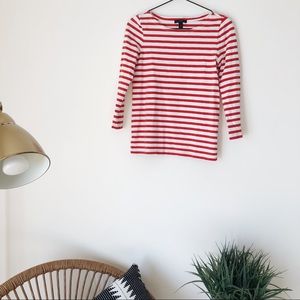 Red and White Striped 3/4 Sleeve Top